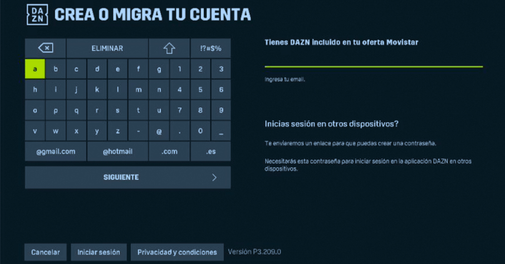 Crear cuenta DAZN