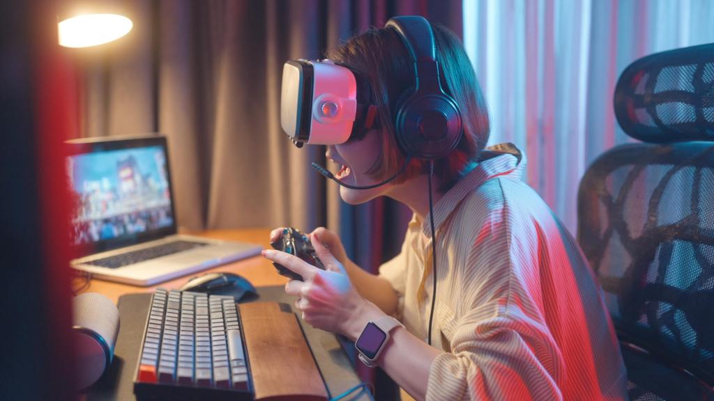 Chica y gaming con realidad virtual