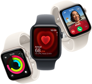 Tres dispositivos Apple Watch SE 3 uno al lado del otro