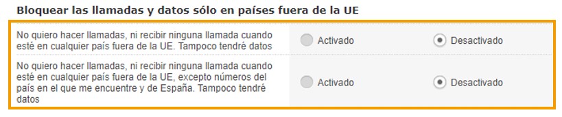 Restricción de llamadas y datos/Roaming Restricción de llamadas y datos/Roaming
