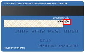 Reverso de la tarjeta de crédito con el código de seguridad en la banda de la firma.